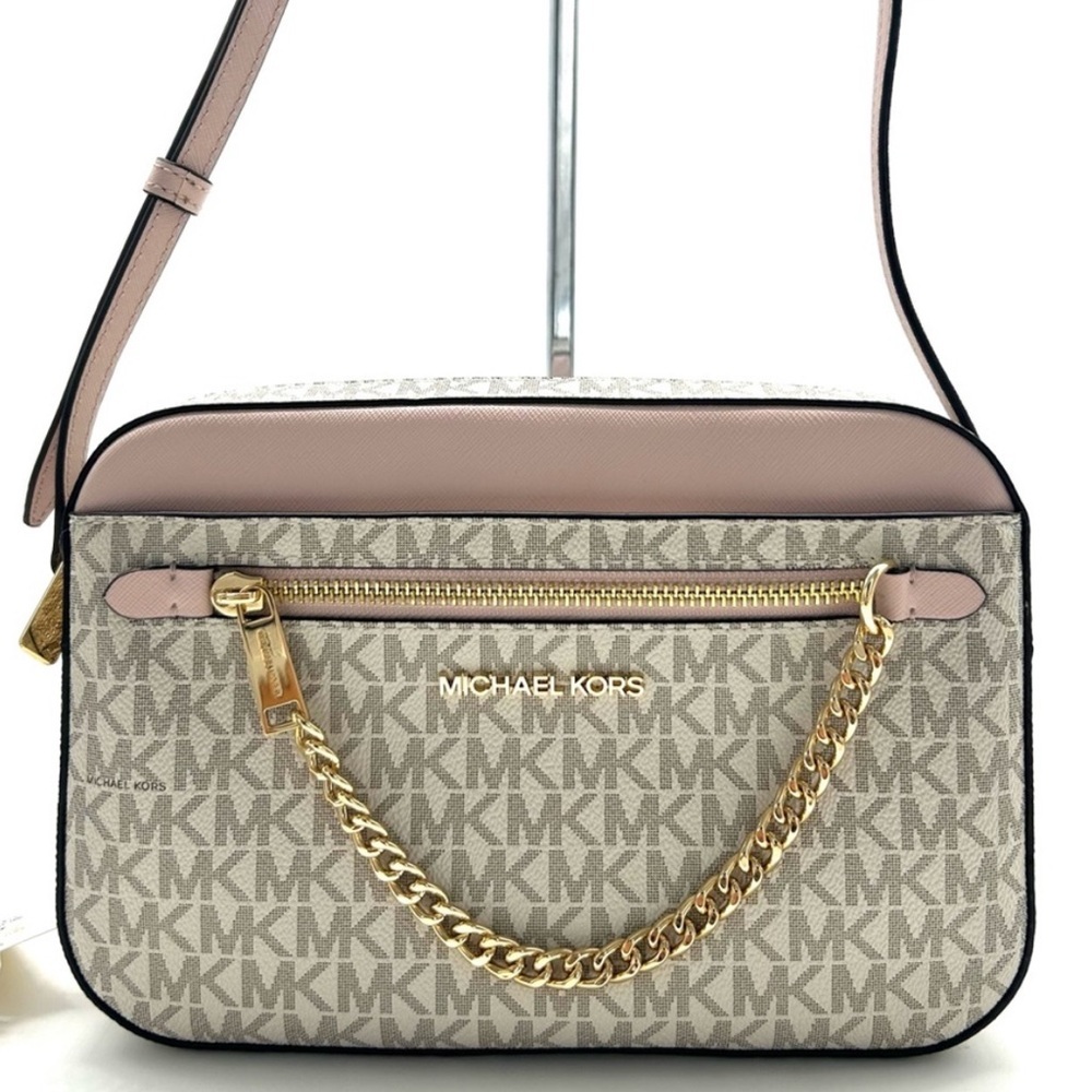 Michael Kors Jet Set Large Signature Logo Crossbody Bag Powder Blush Multi